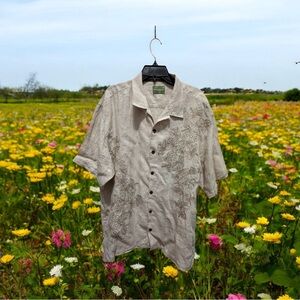 Tommy Bahama linen Beige embroidered floral Casual Button Down Shirt xl